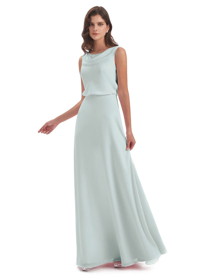 Layla Sheath Scoop V Back Chiffon Long Bridesmaid Dresses