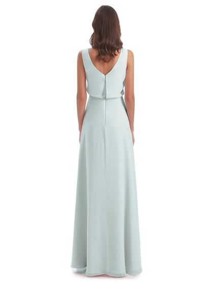 Layla Sheath Scoop V Back Chiffon Long Bridesmaid Dresses