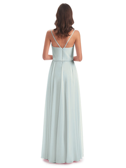 Leah Floor Length Spaghetti Straps Chiffon Bridesmaid Dresses