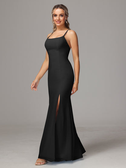 Spaghetti Straps Cross Back Chiffon Bridesmaid Dress