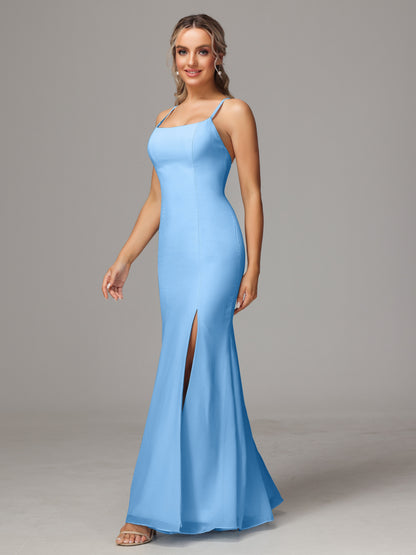 Spaghetti Straps Cross Back Chiffon Bridesmaid Dress