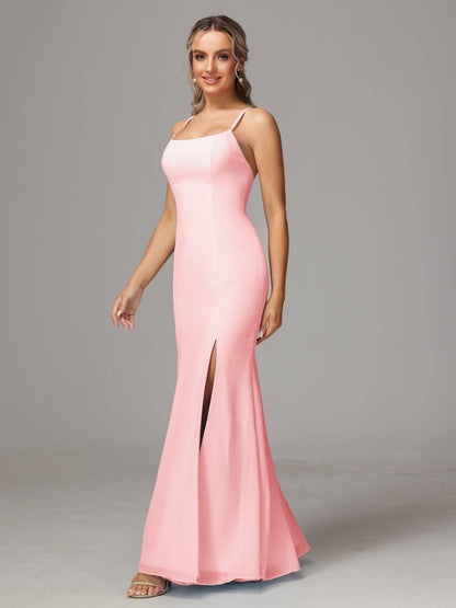 Spaghetti Straps Cross Back Chiffon Bridesmaid Dress