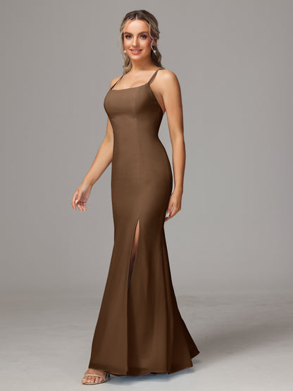 Spaghetti Straps Cross Back Chiffon Bridesmaid Dress