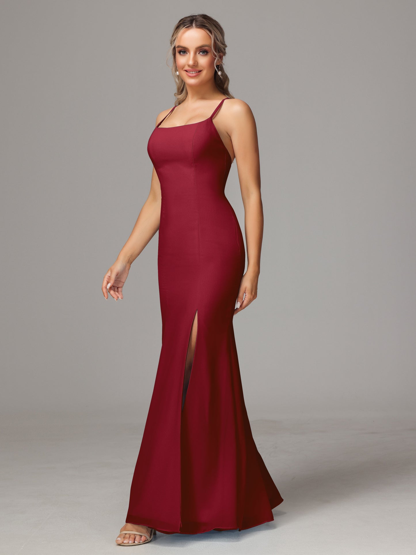 Spaghetti Straps Cross Back Chiffon Bridesmaid Dress