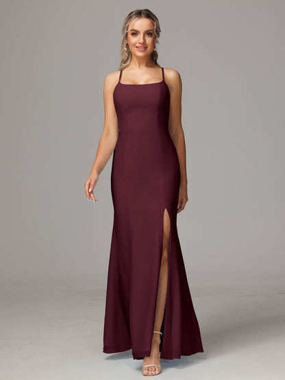 Spaghetti Straps Cross Back Chiffon Bridesmaid Dress