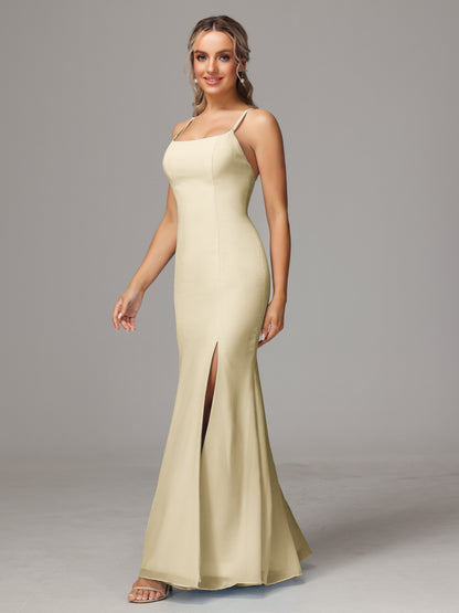Spaghetti Straps Cross Back Chiffon Bridesmaid Dress