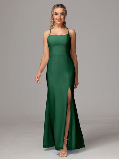 Spaghetti Straps Cross Back Chiffon Bridesmaid Dress