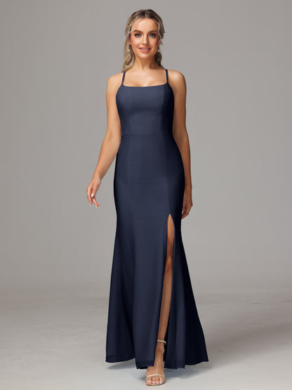 Spaghetti Straps Cross Back Chiffon Bridesmaid Dress