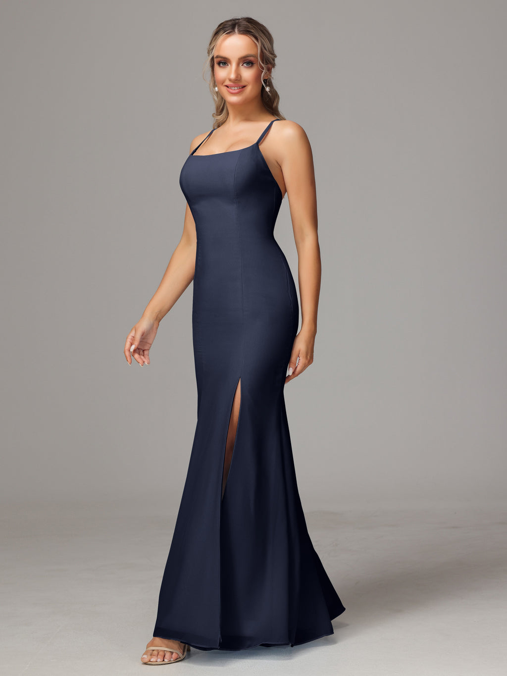 Spaghetti Straps Cross Back Chiffon Bridesmaid Dress