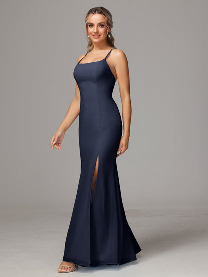 Spaghetti Straps Cross Back Chiffon Bridesmaid Dress