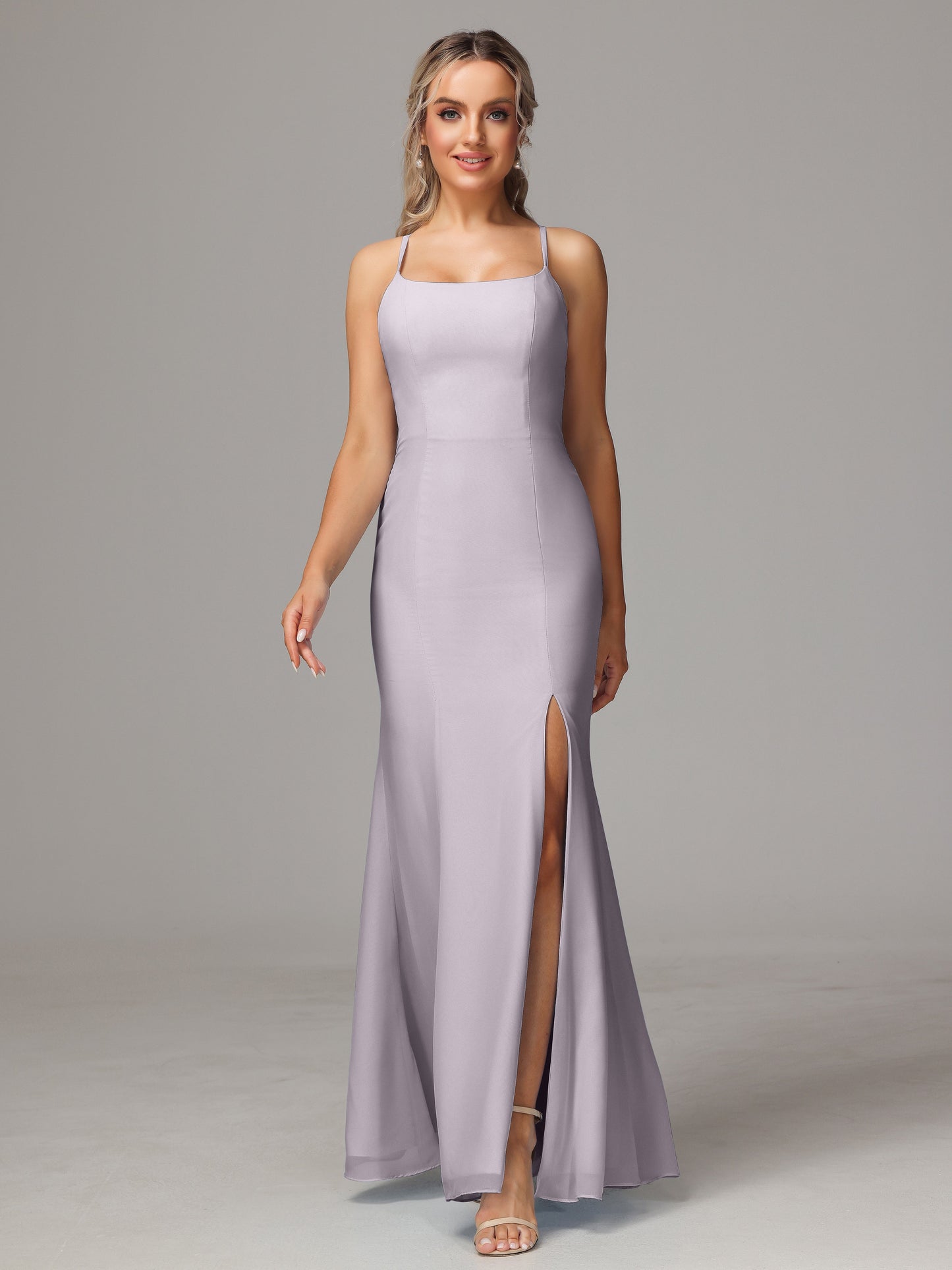 Spaghetti Straps Cross Back Chiffon Bridesmaid Dress