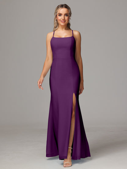 Spaghetti Straps Cross Back Chiffon Bridesmaid Dress