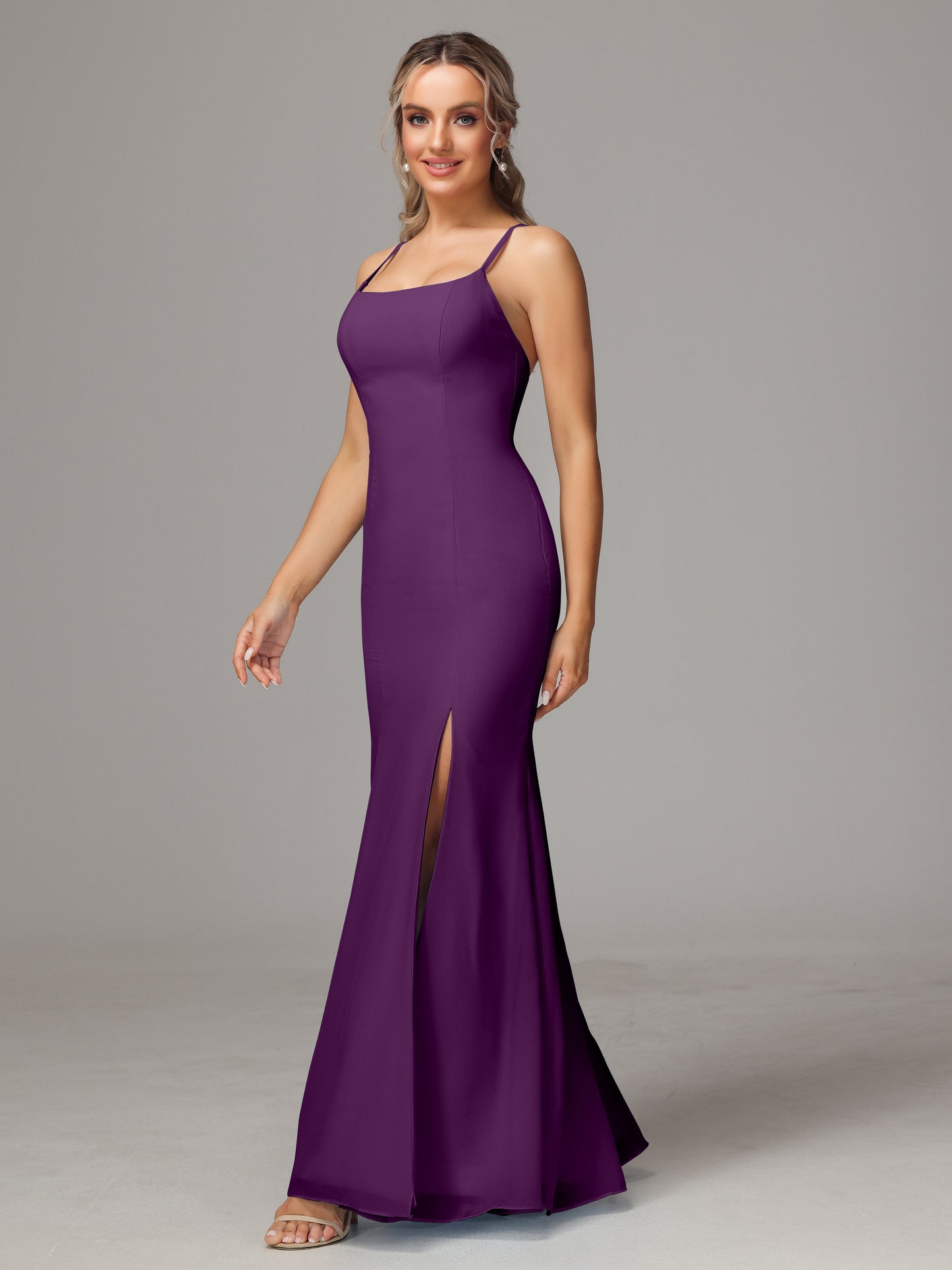 Spaghetti Straps Cross Back Chiffon Bridesmaid Dress
