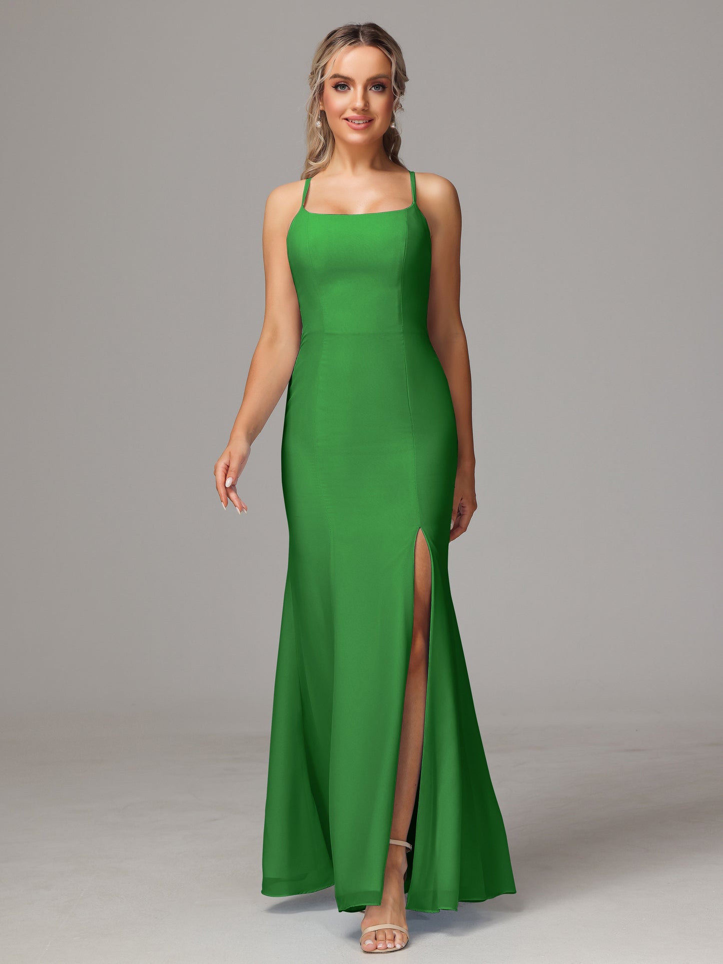 Spaghetti Straps Cross Back Chiffon Bridesmaid Dress