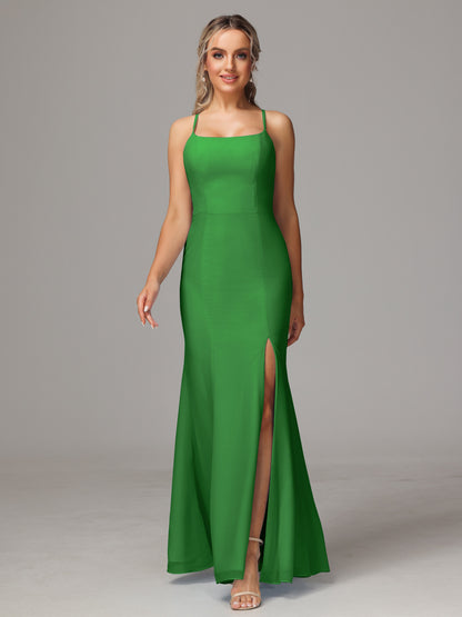 Spaghetti Straps Cross Back Chiffon Bridesmaid Dress