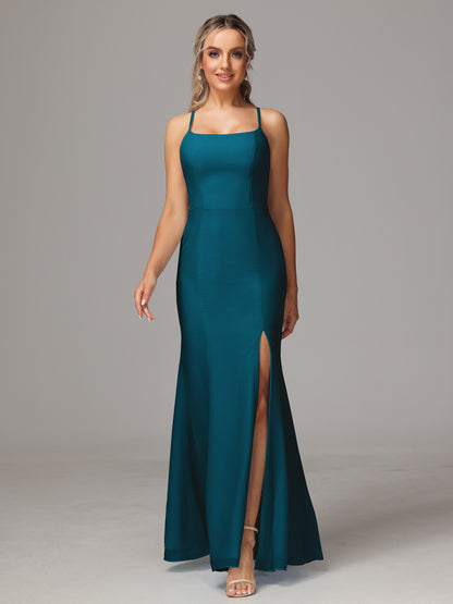 Spaghetti Straps Cross Back Chiffon Bridesmaid Dress