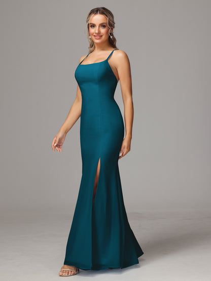 Spaghetti Straps Cross Back Chiffon Bridesmaid Dress