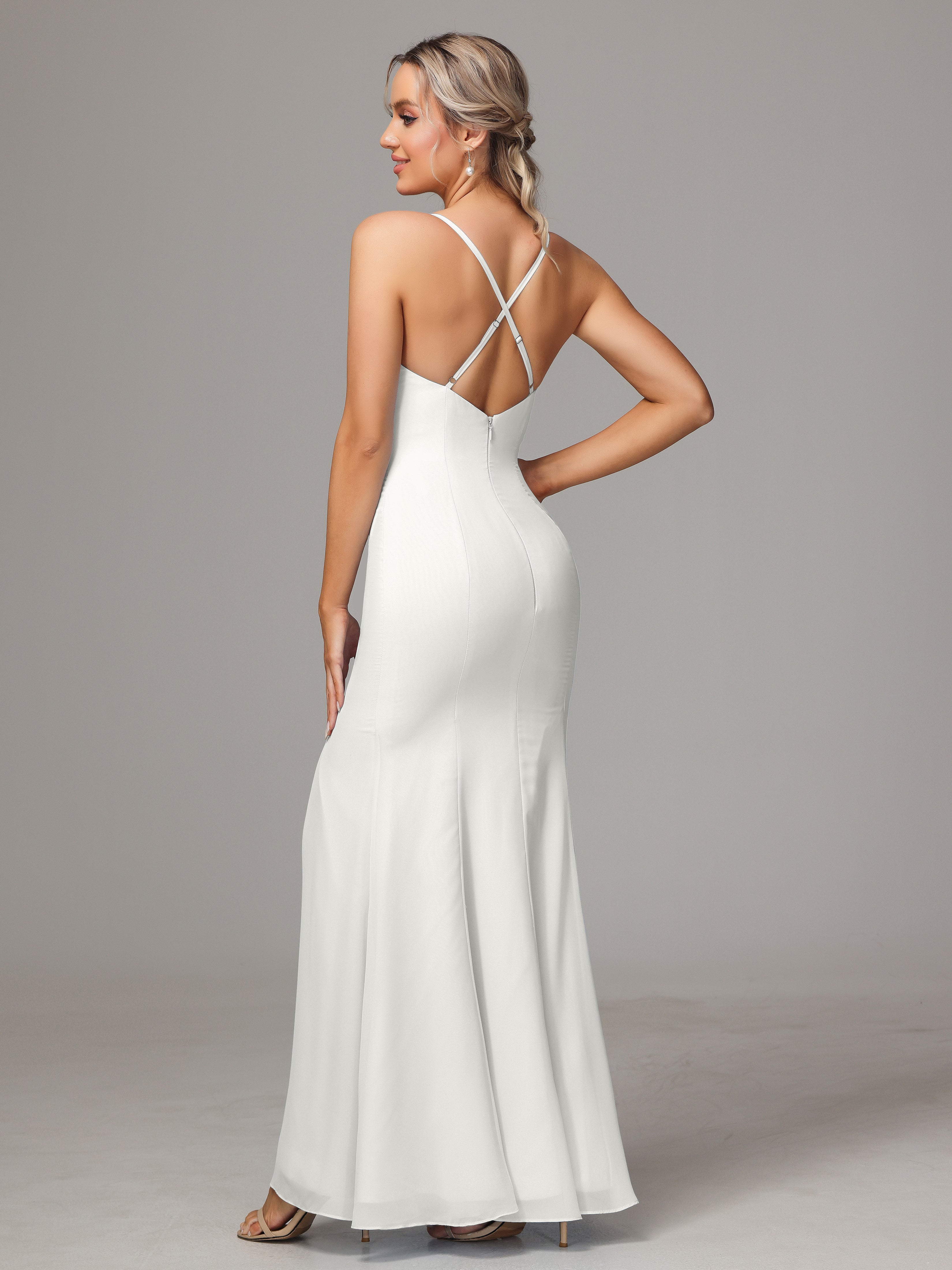 Spaghetti Straps Cross Back Chiffon Bridesmaid Dress
