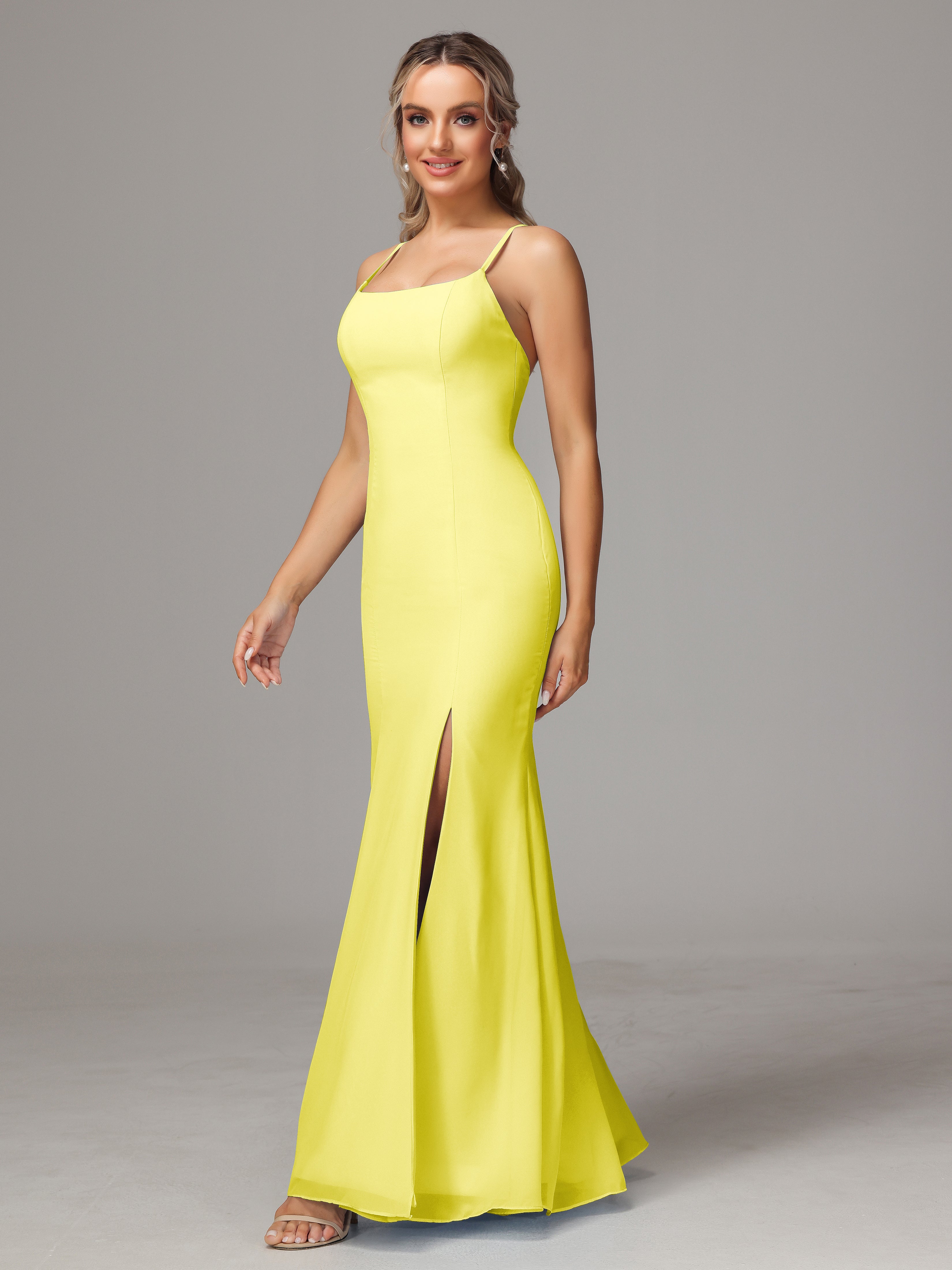Spaghetti Straps Cross Back Chiffon Bridesmaid Dress