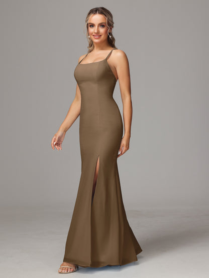 Spaghetti Straps Cross Back Chiffon Bridesmaid Dress