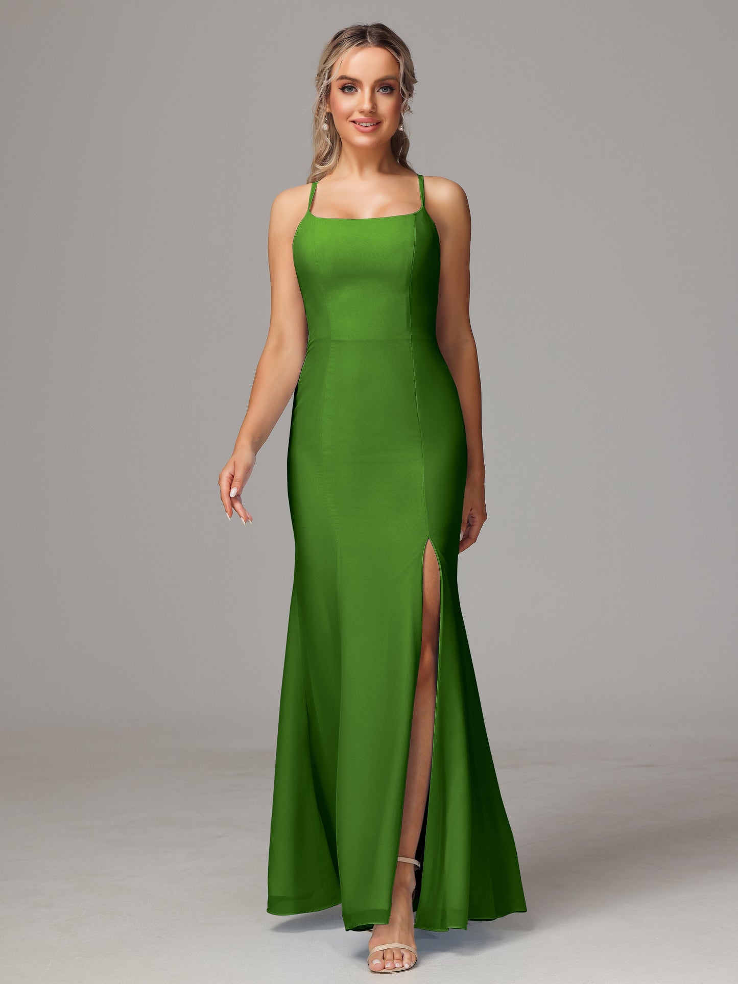 Spaghetti Straps Cross Back Chiffon Bridesmaid Dress