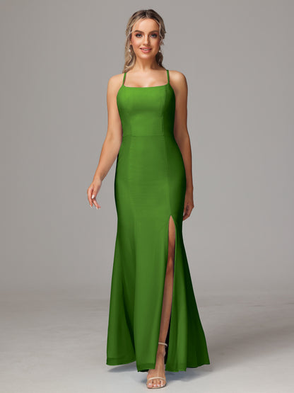 Spaghetti Straps Cross Back Chiffon Bridesmaid Dress