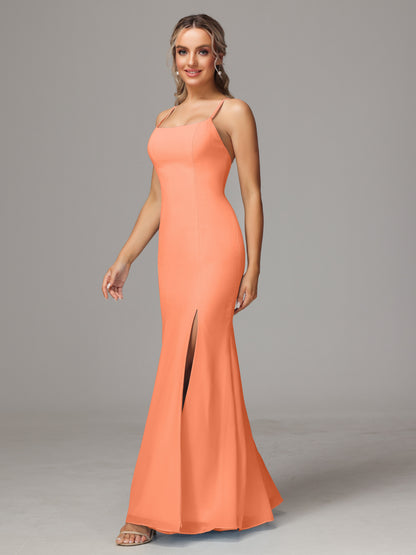Spaghetti Straps Cross Back Chiffon Bridesmaid Dress