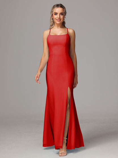 Spaghetti Straps Cross Back Chiffon Bridesmaid Dress