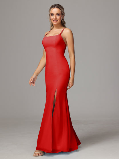 Spaghetti Straps Cross Back Chiffon Bridesmaid Dress