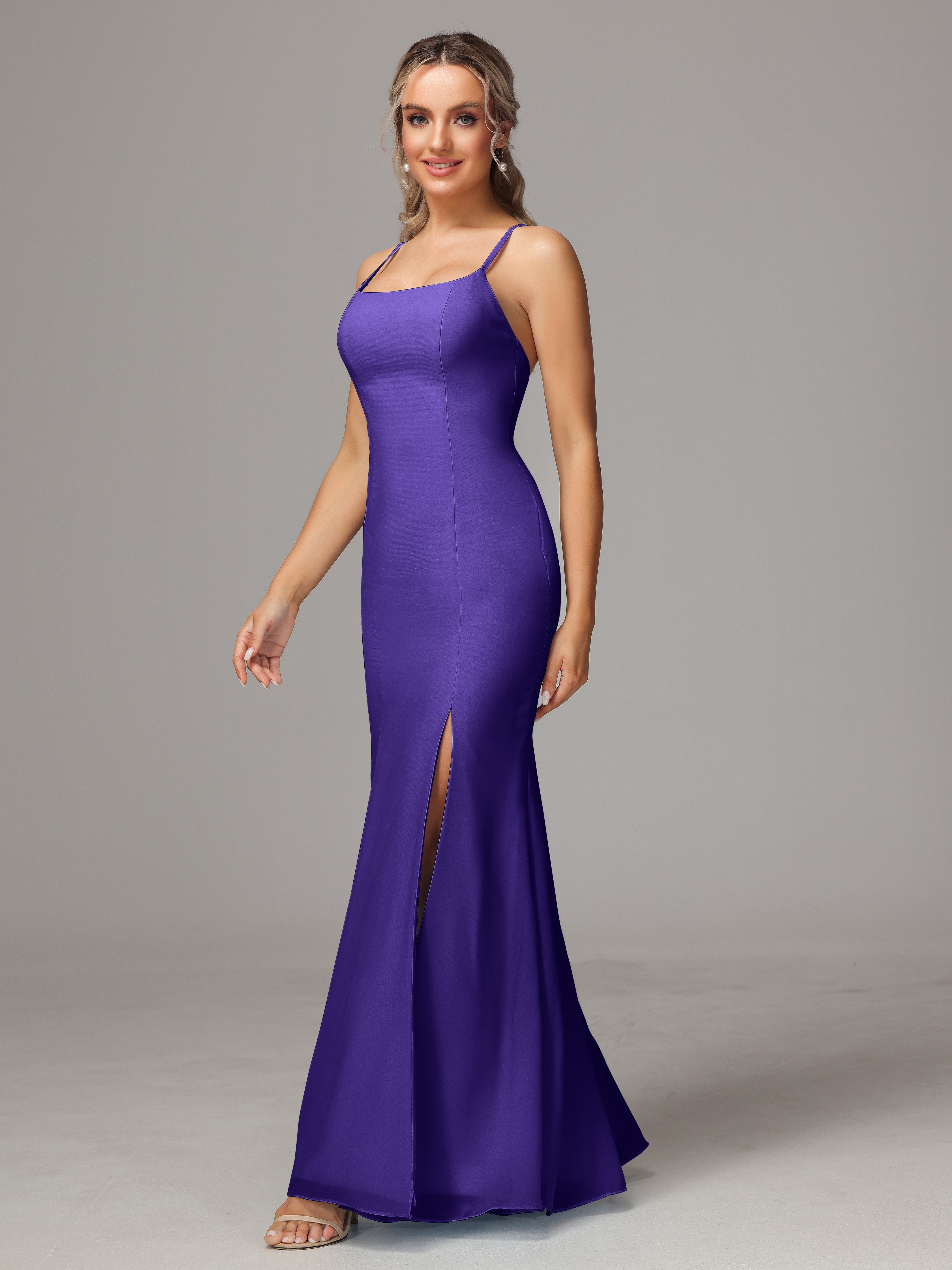Spaghetti Straps Cross Back Chiffon Bridesmaid Dress