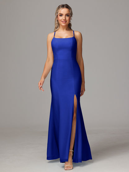 Spaghetti Straps Cross Back Chiffon Bridesmaid Dress