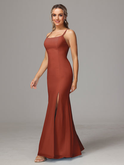 Spaghetti Straps Cross Back Chiffon Bridesmaid Dress