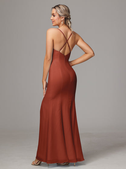 Spaghetti Straps Cross Back Chiffon Bridesmaid Dress