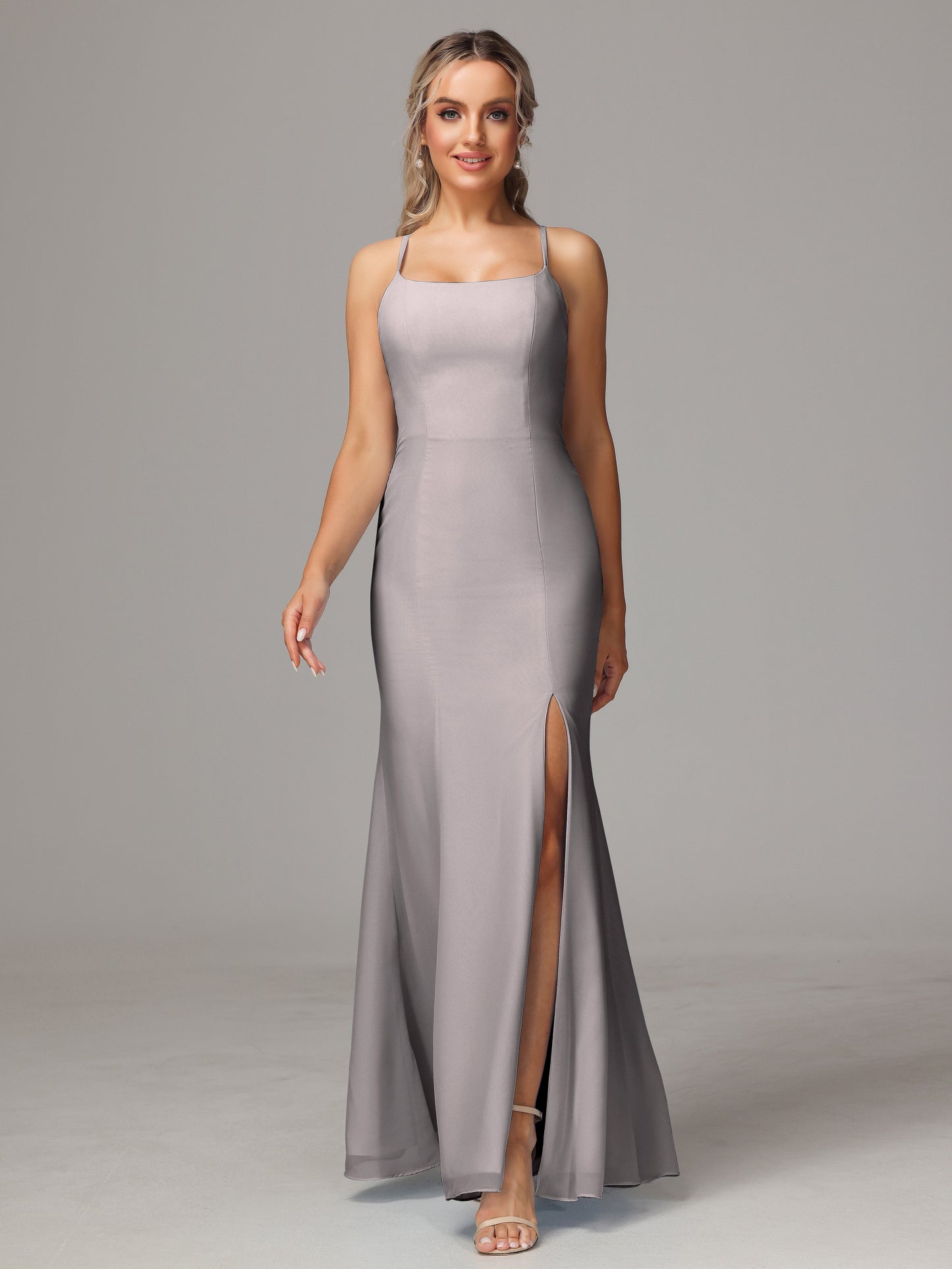 Spaghetti Straps Cross Back Chiffon Bridesmaid Dress