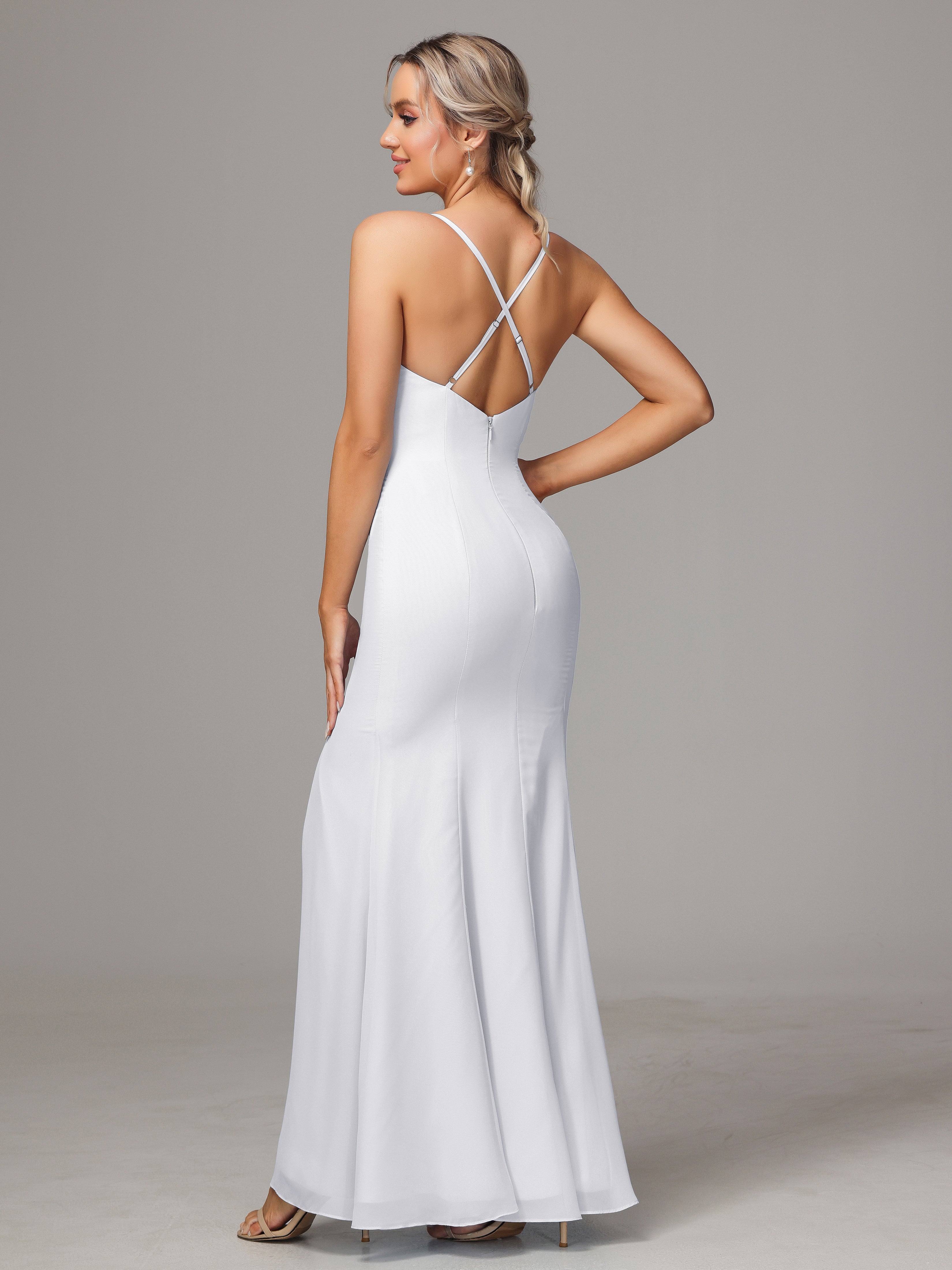 Spaghetti Straps Cross Back Chiffon Bridesmaid Dress