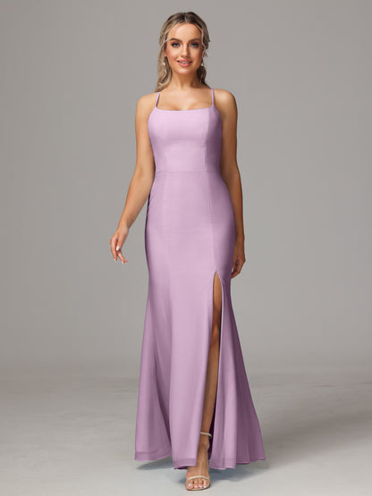 Spaghetti Straps Cross Back Chiffon Bridesmaid Dress