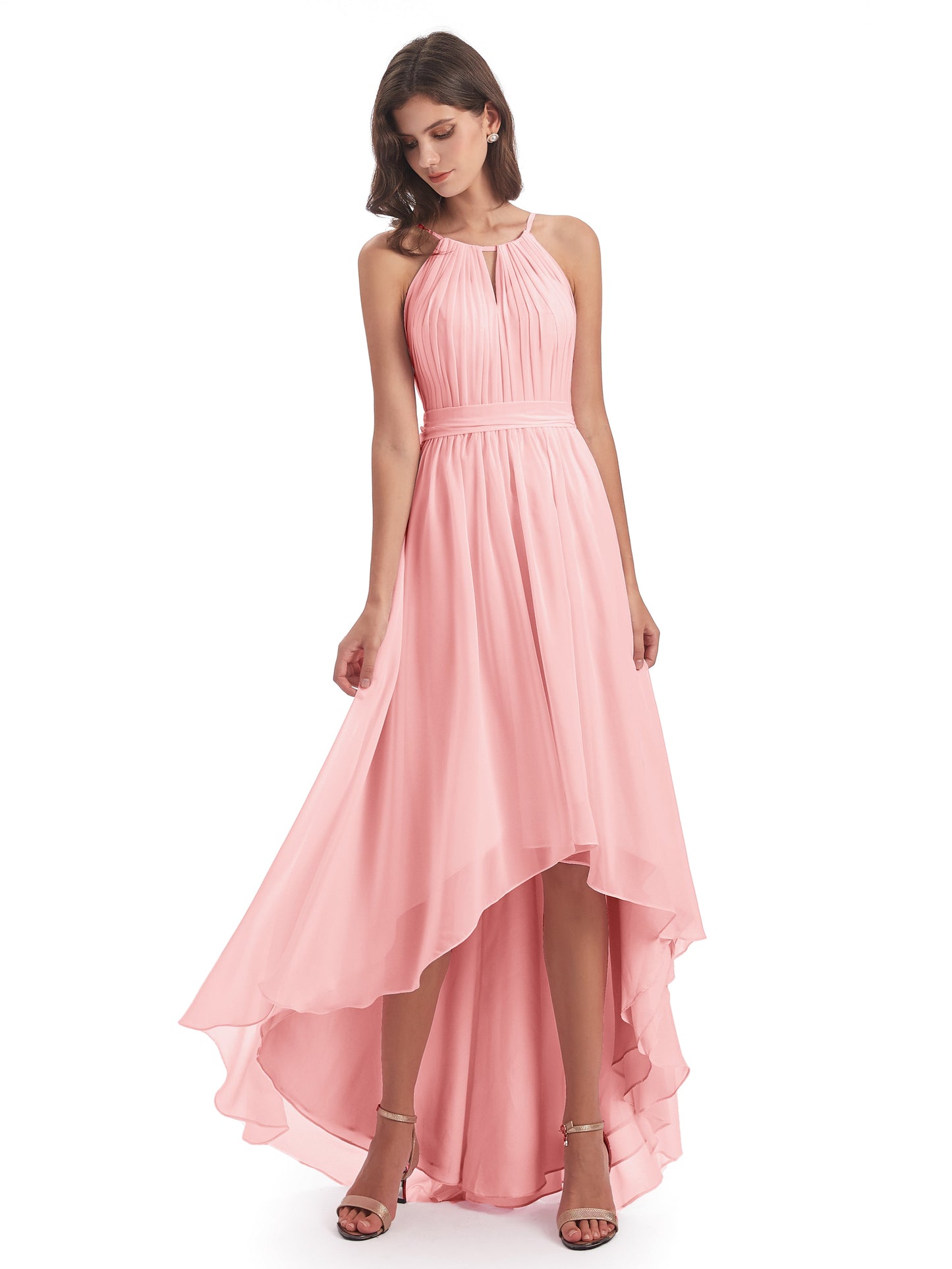 Oaklee Asymmetrical High Low Halter Chiffon Bridesmaid Dresses