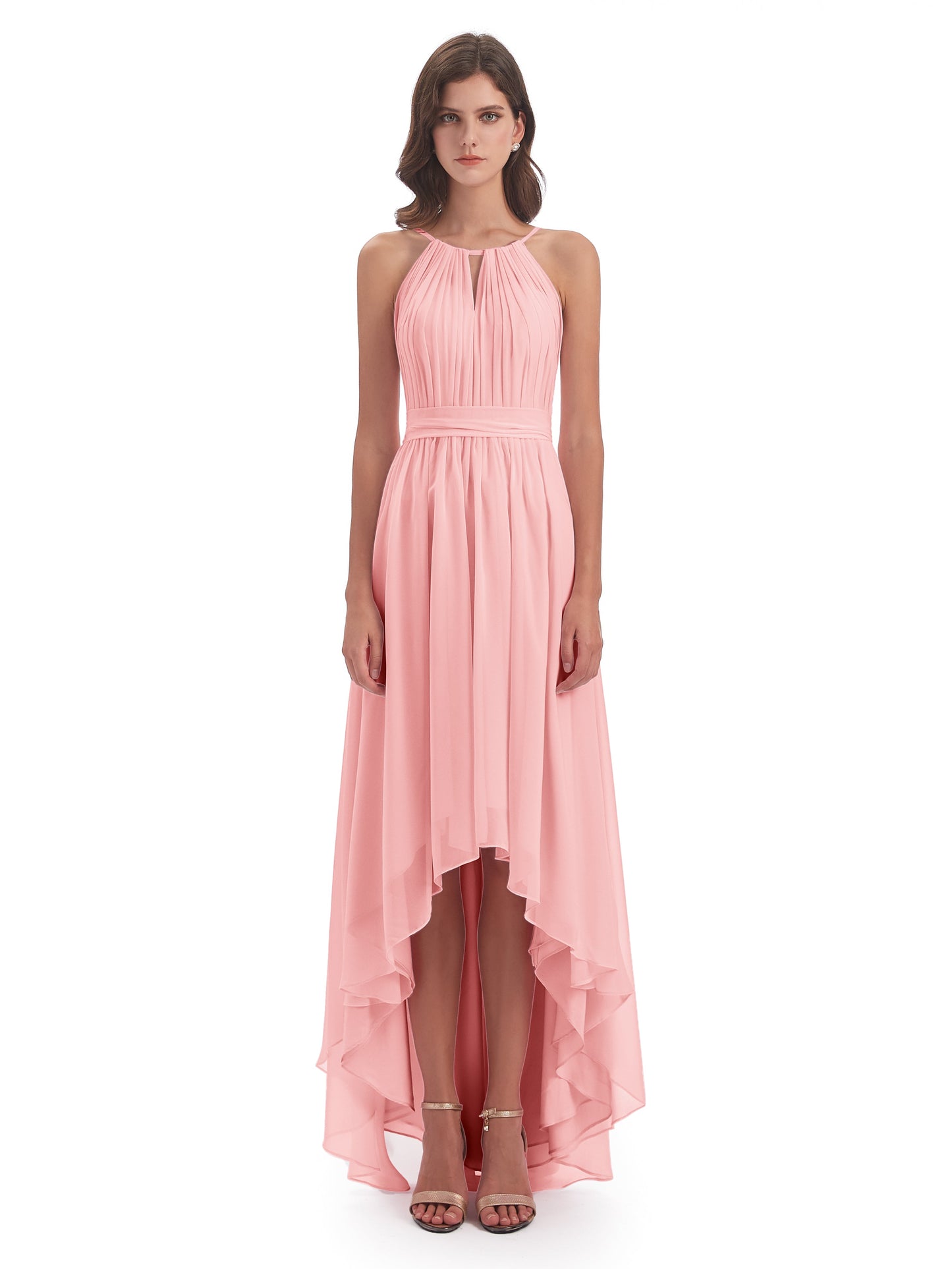 Oaklee Asymmetrical High Low Halter Chiffon Bridesmaid Dresses