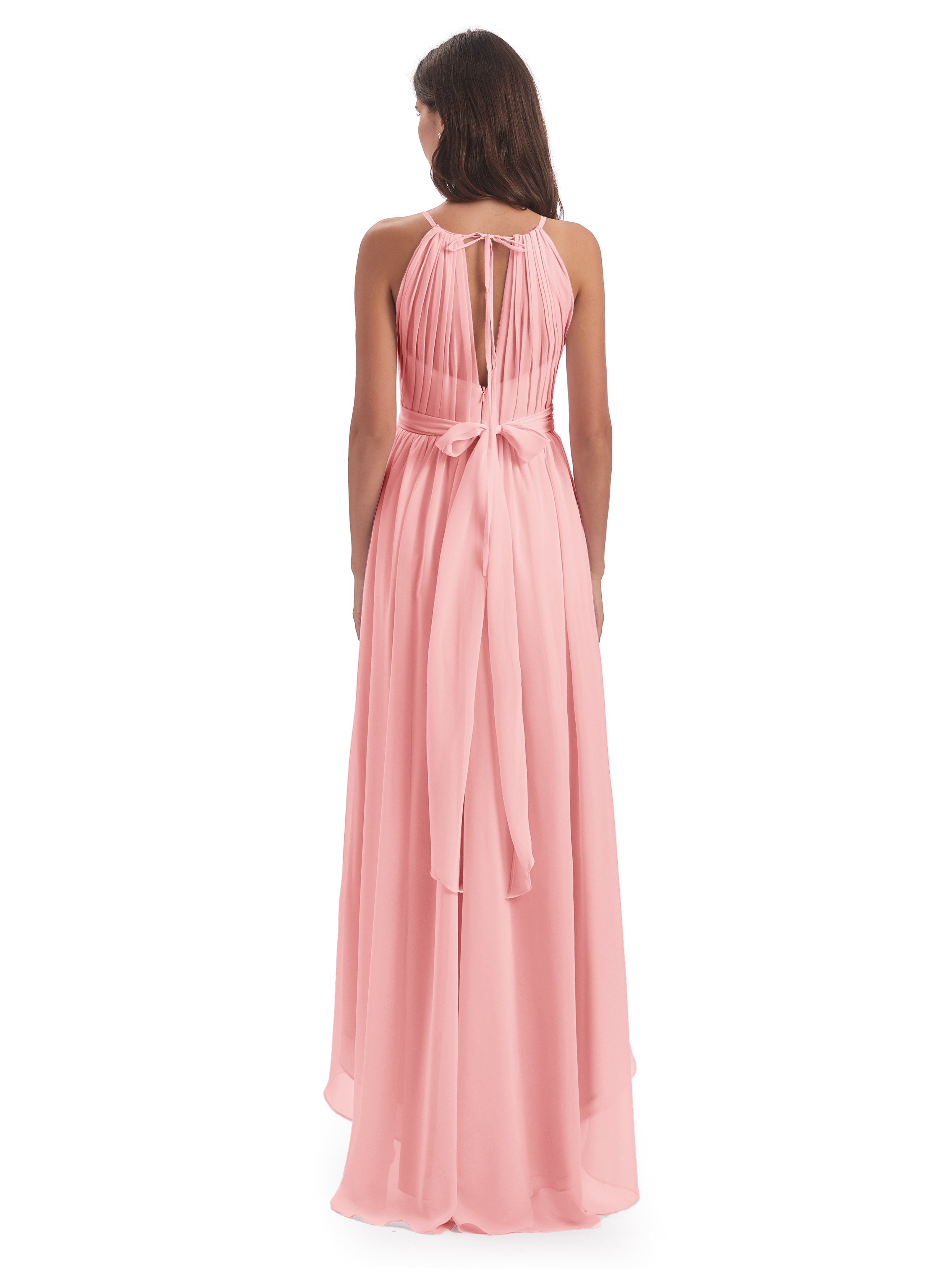 Oaklee Asymmetrical High Low Halter Chiffon Bridesmaid Dresses