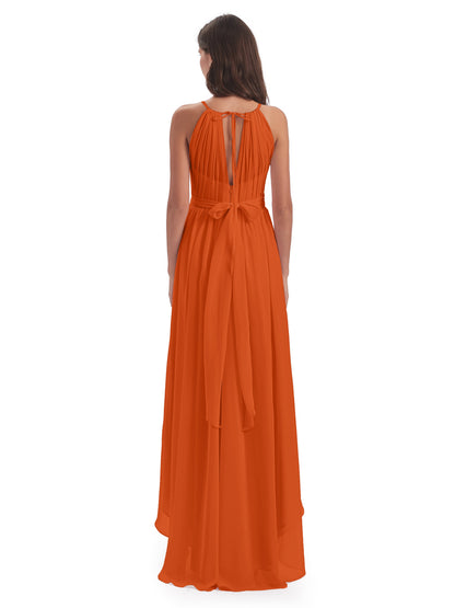 Oaklee Asymmetrical High Low Halter Chiffon Bridesmaid Dresses