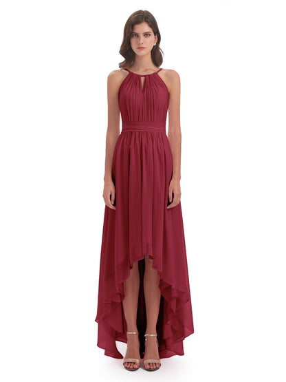 Oaklee Asymmetrical High Low Halter Chiffon Bridesmaid Dresses
