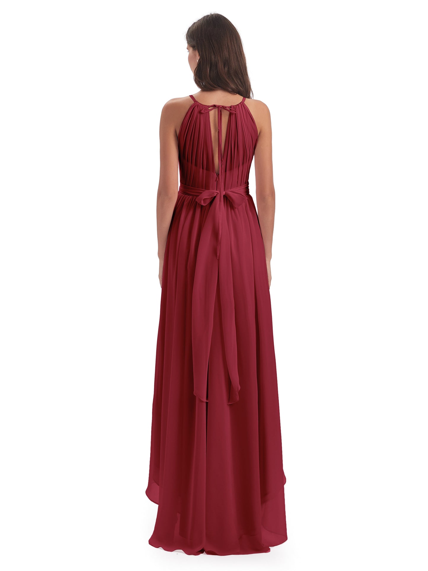 Oaklee Asymmetrical High Low Halter Chiffon Bridesmaid Dresses