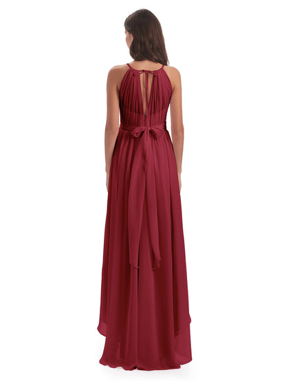 Oaklee Asymmetrical High Low Halter Chiffon Bridesmaid Dresses