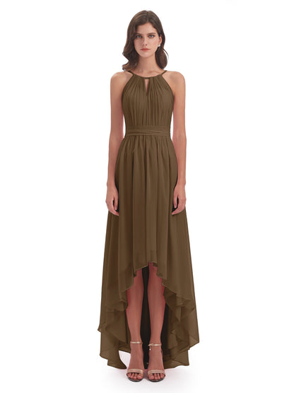 Oaklee Asymmetrical High Low Halter Chiffon Bridesmaid Dresses