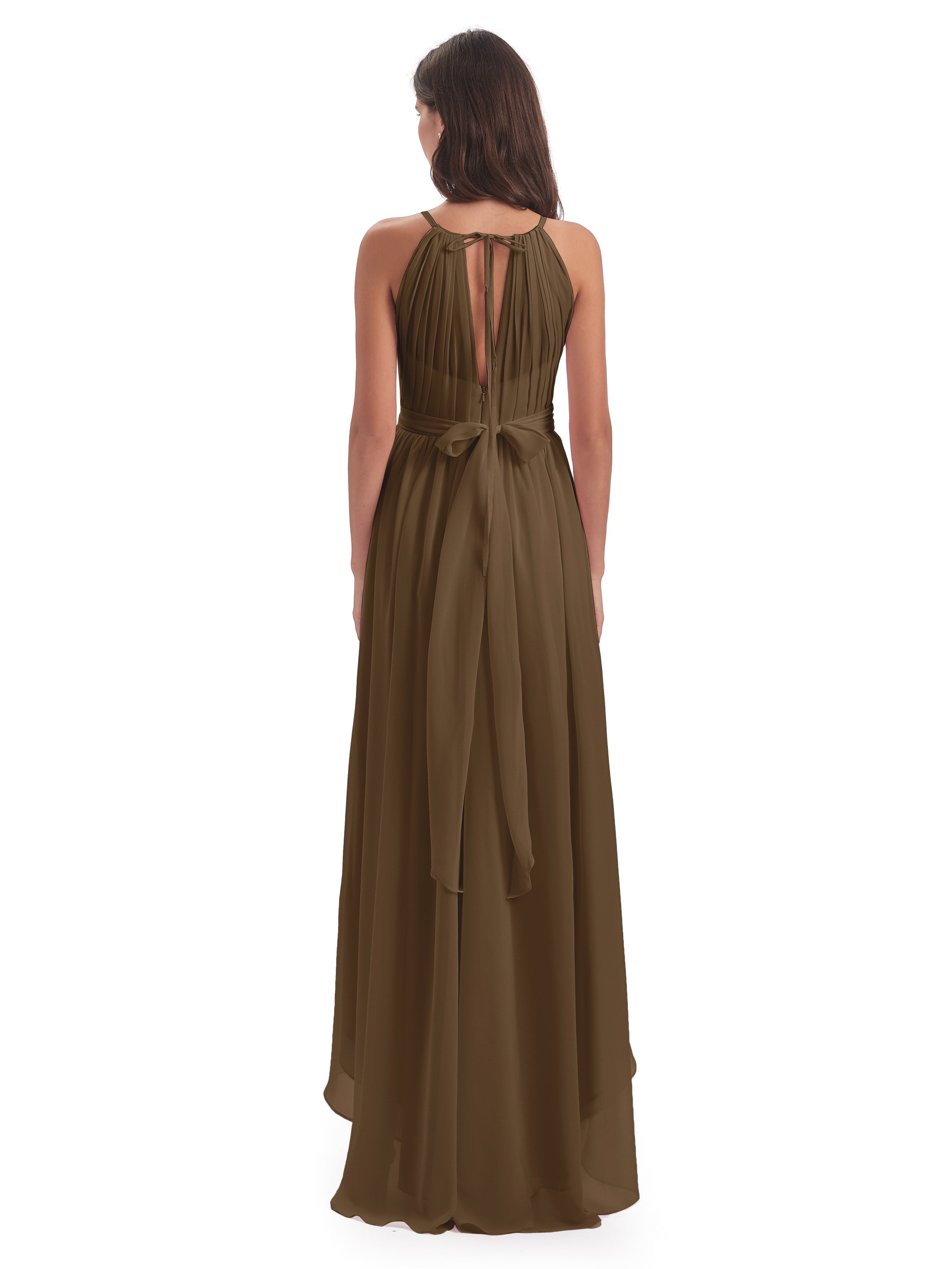 Oaklee Asymmetrical High Low Halter Chiffon Bridesmaid Dresses