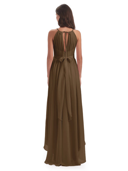 Oaklee Asymmetrical High Low Halter Chiffon Bridesmaid Dresses