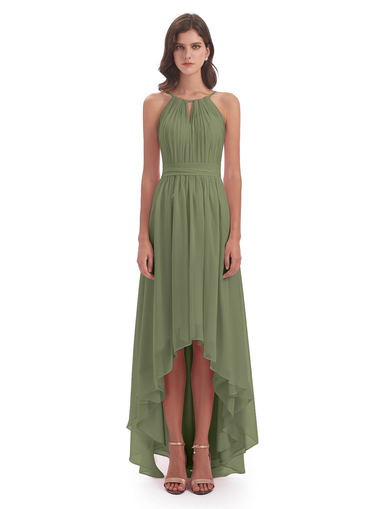 Oaklee Asymmetrical High Low Halter Chiffon Bridesmaid Dresses