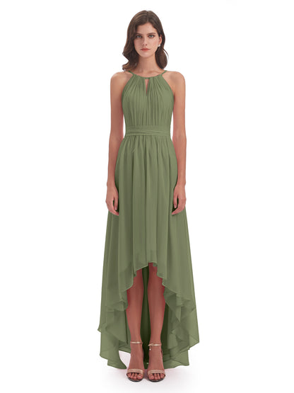 Oaklee Asymmetrical High Low Halter Chiffon Bridesmaid Dresses