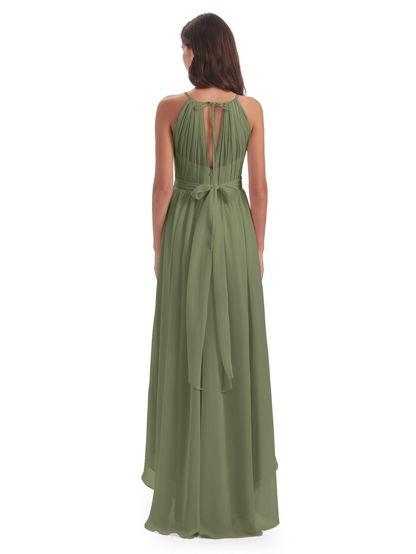 Oaklee Asymmetrical High Low Halter Chiffon Bridesmaid Dresses