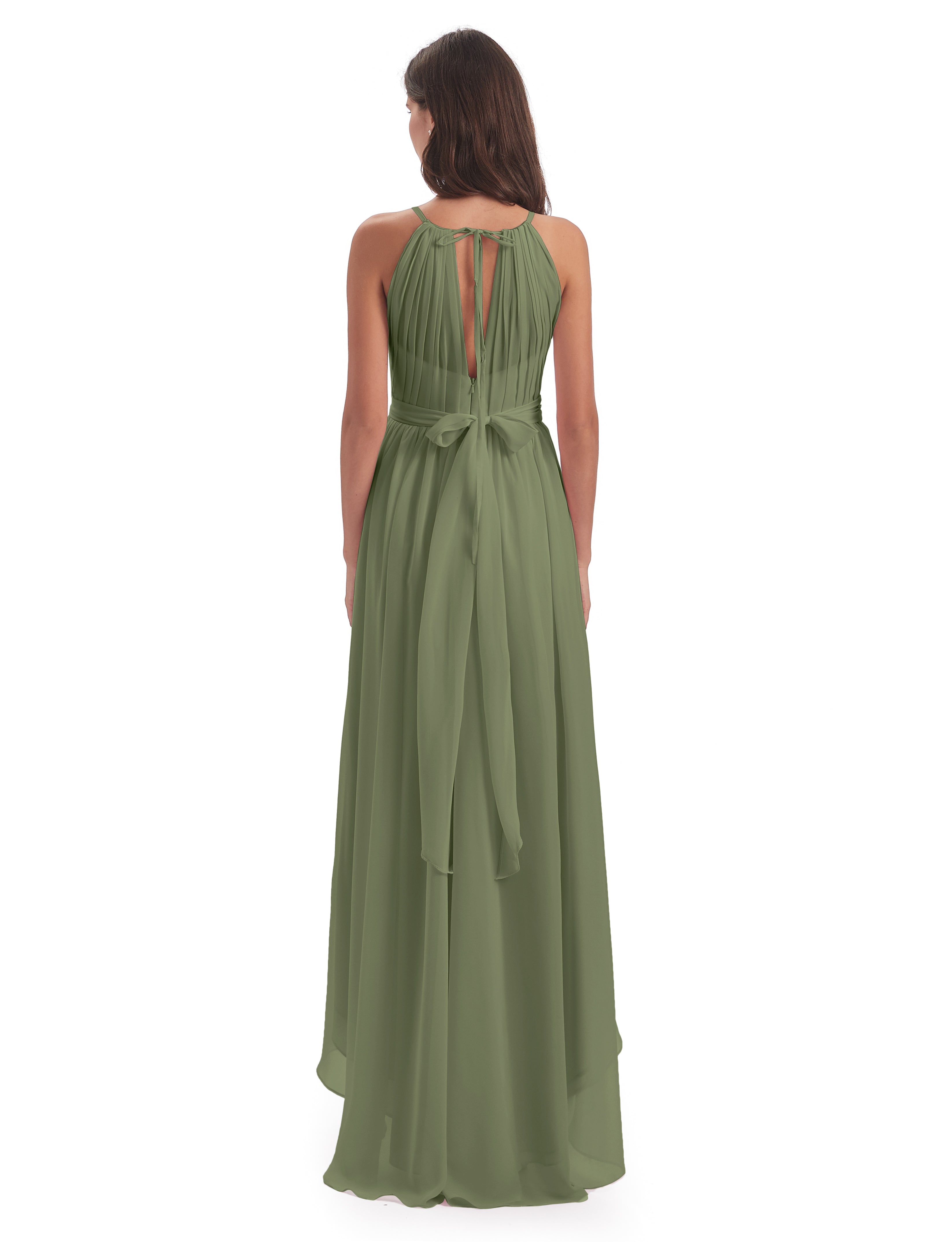 Oaklee Asymmetrical High Low Halter Chiffon Bridesmaid Dresses